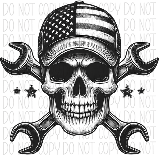 Skull With Patriotic Hat And Tools Dtf Transfer Rtp Transfers