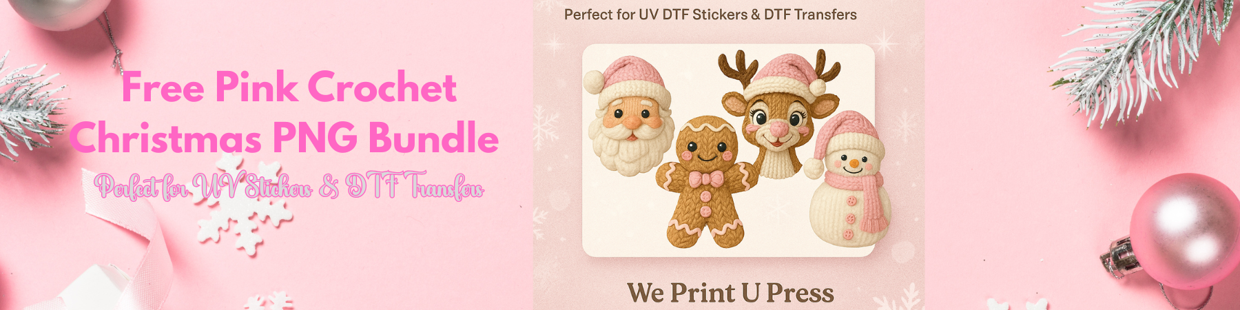 Free Pink Crochet Christmas PNG Bundle
