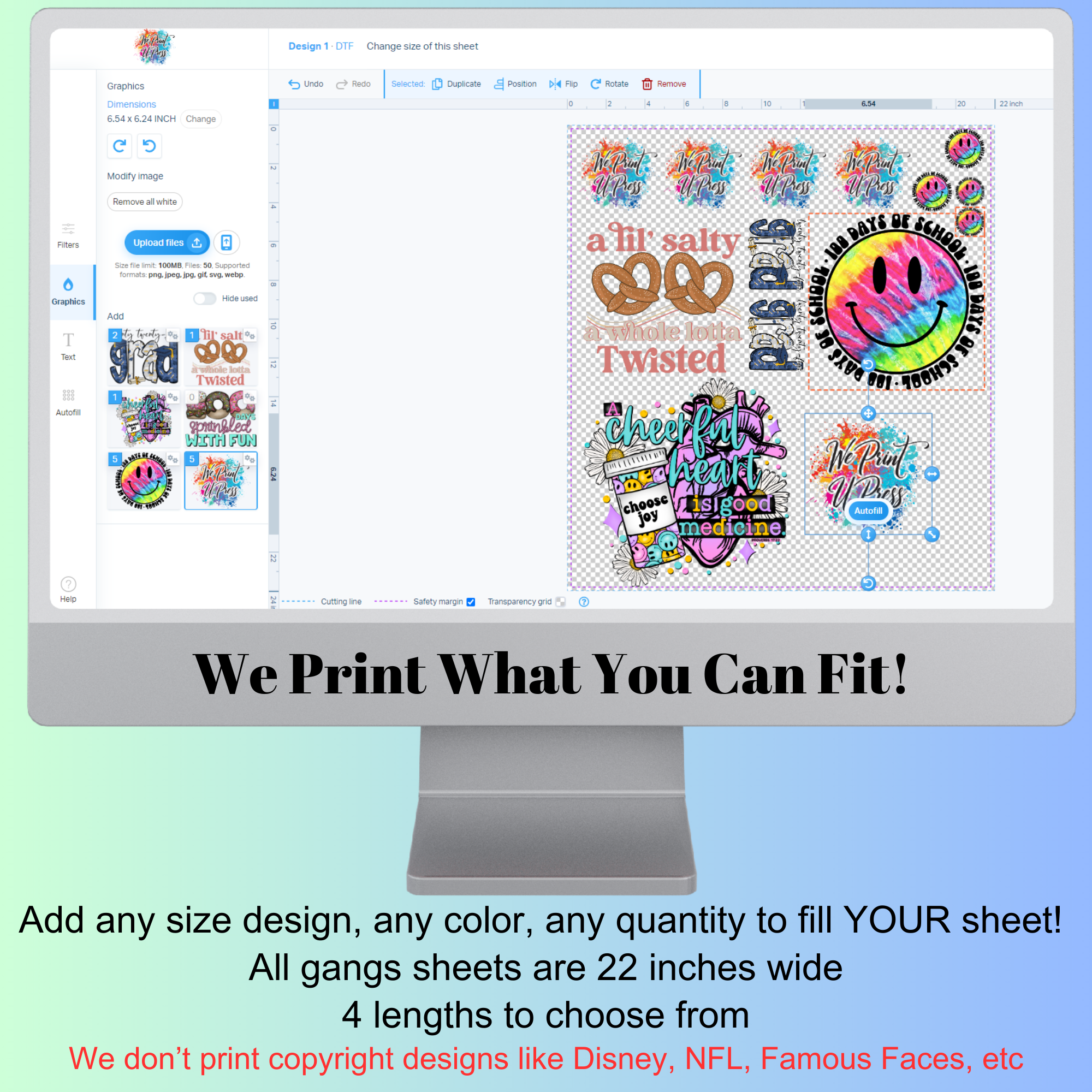 DTF Auto Gang Sheet Builder | We Print U Press DTF Transfers