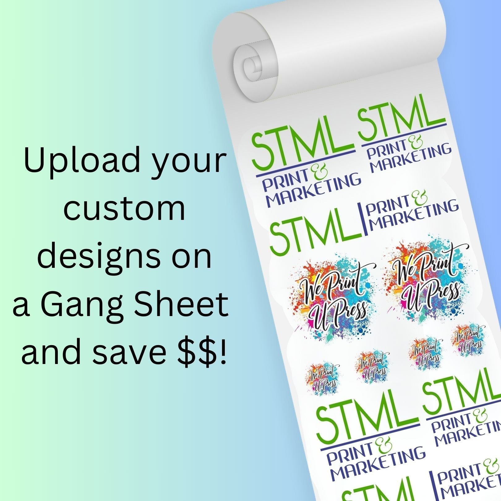 DTF Gang Sheets - Upload a Print Ready Design - We Print U Press DTF Transfers