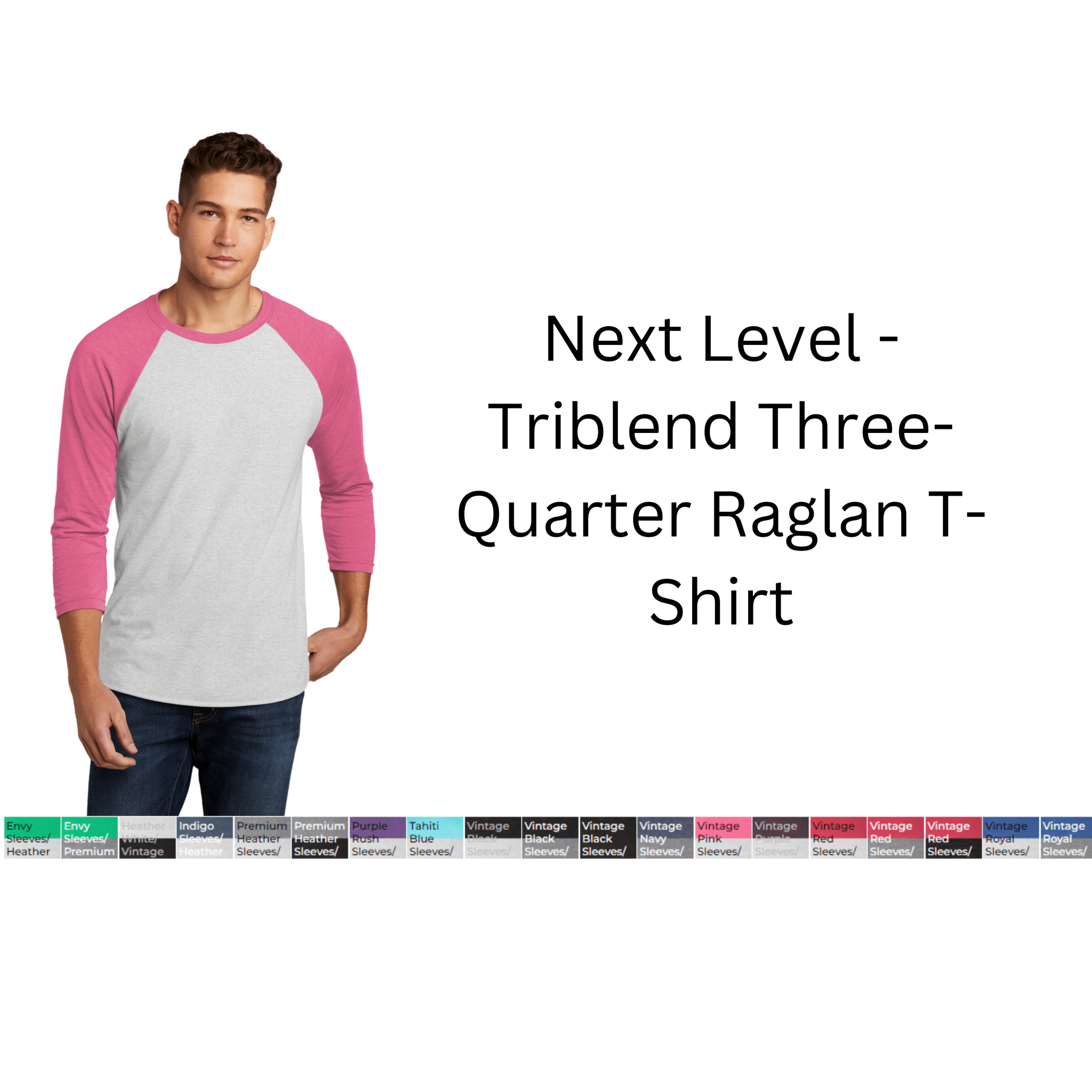 Triblend Three-Quarter Raglan T-Shirt - We Print U Press DTF Transfers