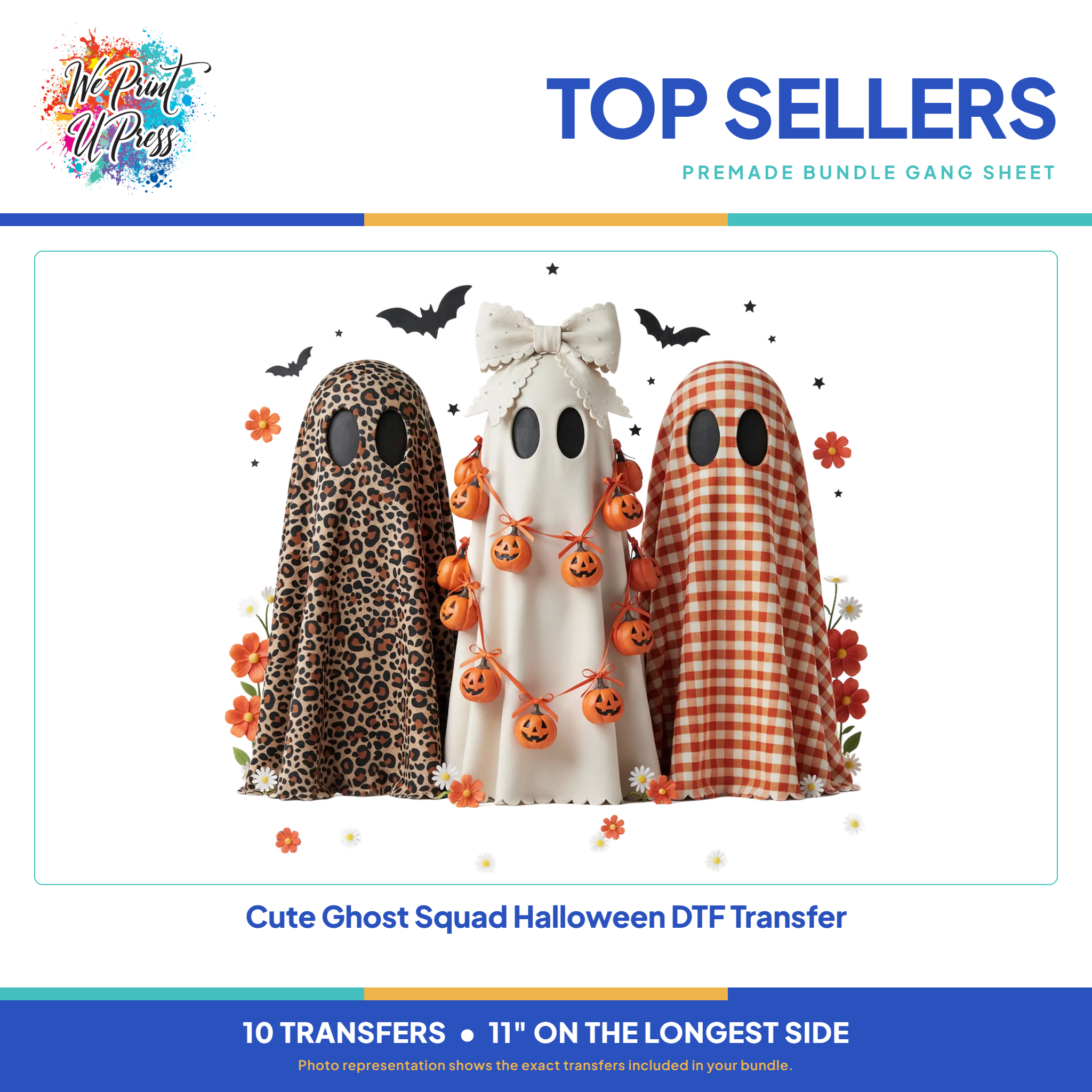 Cute Ghost Squad Halloween DTF Transfer, included in the Pumpkins to Presents bundle