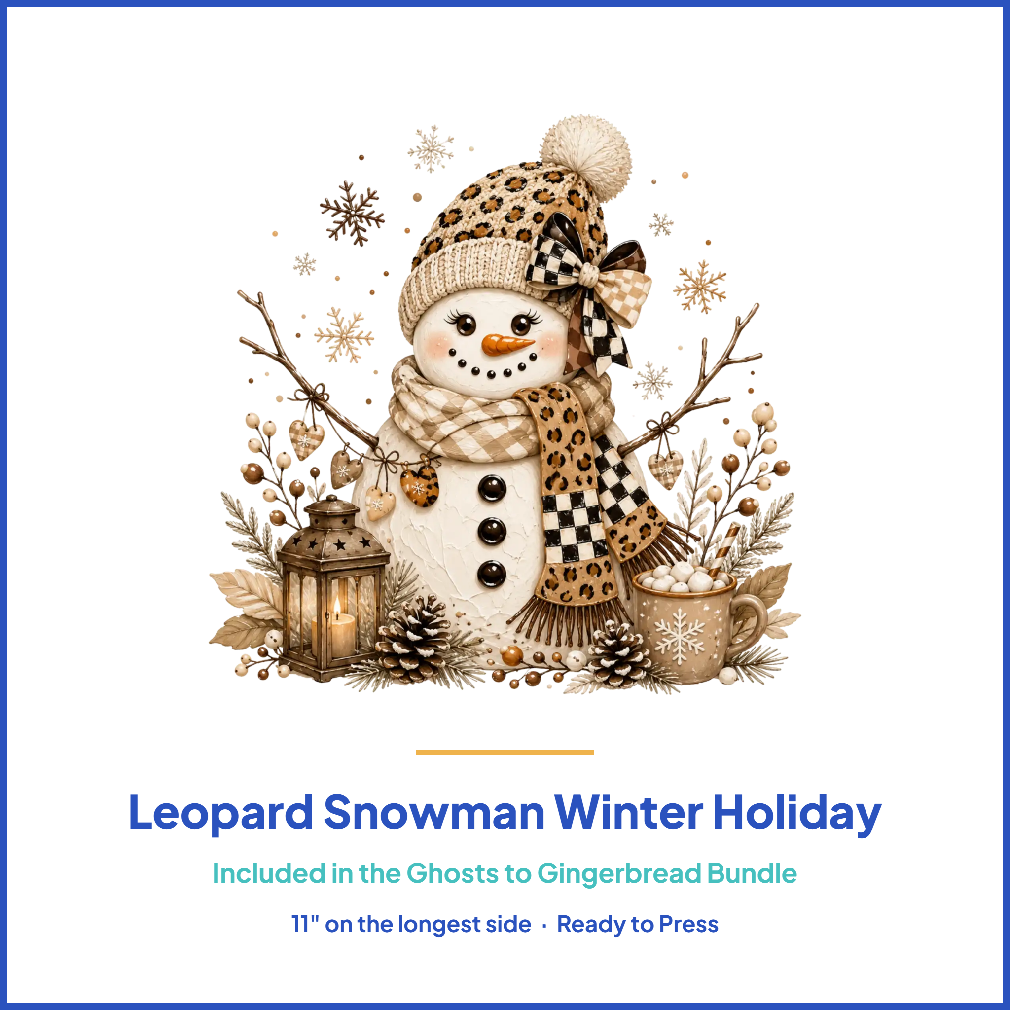 Leopard Snowman Winter Holiday DTF Transfer, included in the Ghosts to Gingerbread bundle