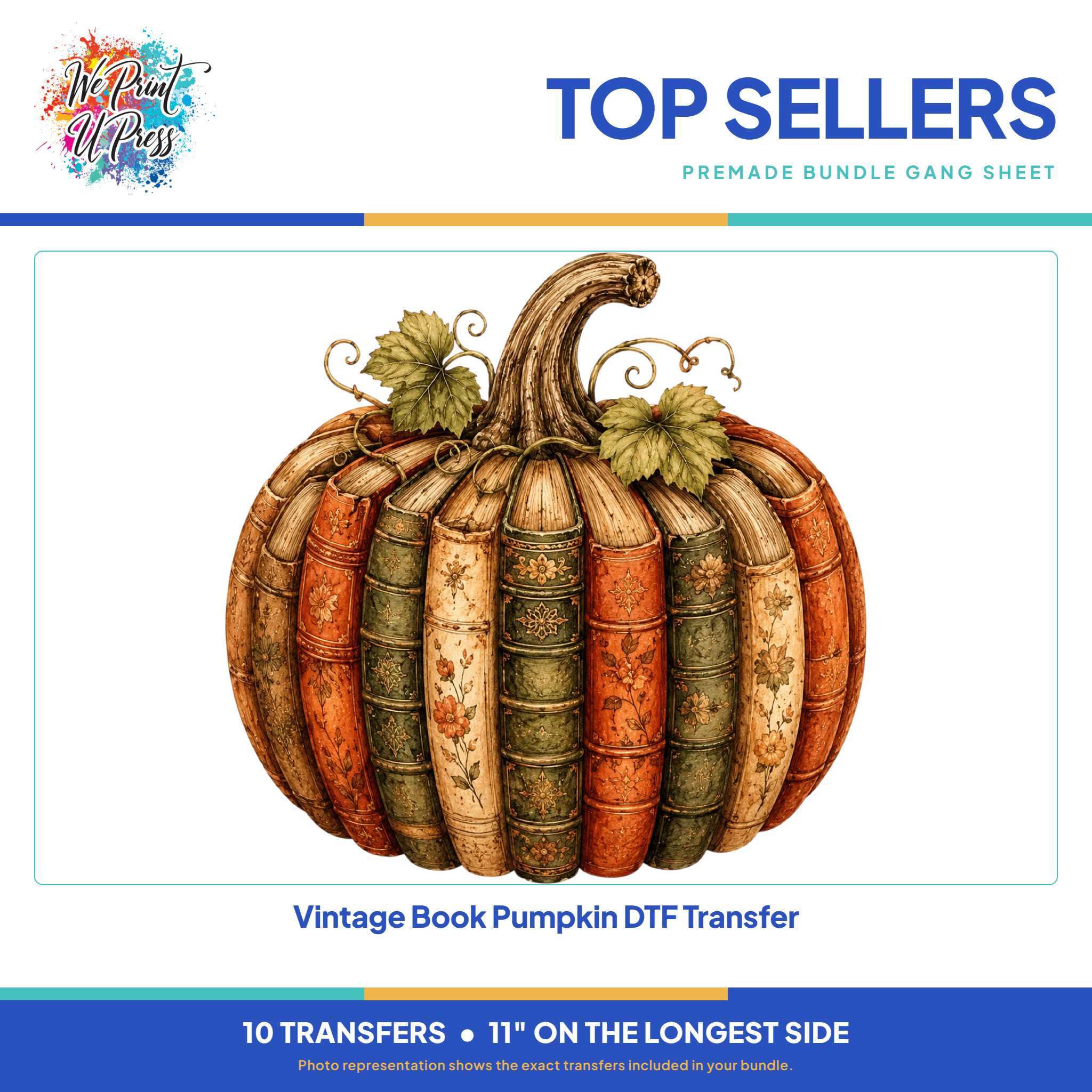 Vintage Book Pumpkin DTF Transfer, included in the Pumpkins to Presents bundle