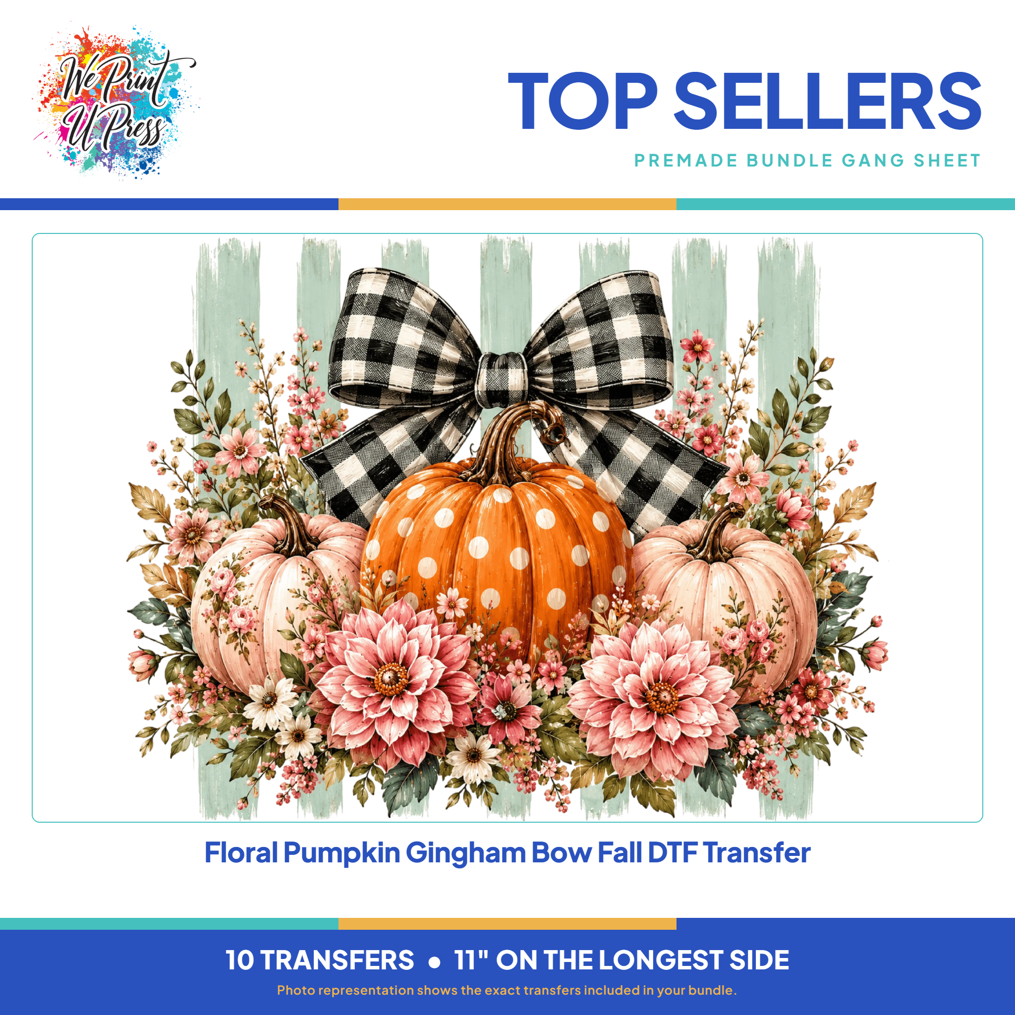Floral Pumpkin Gingham Bow Fall DTF Transfer, included in the Pumpkins to Presents bundle