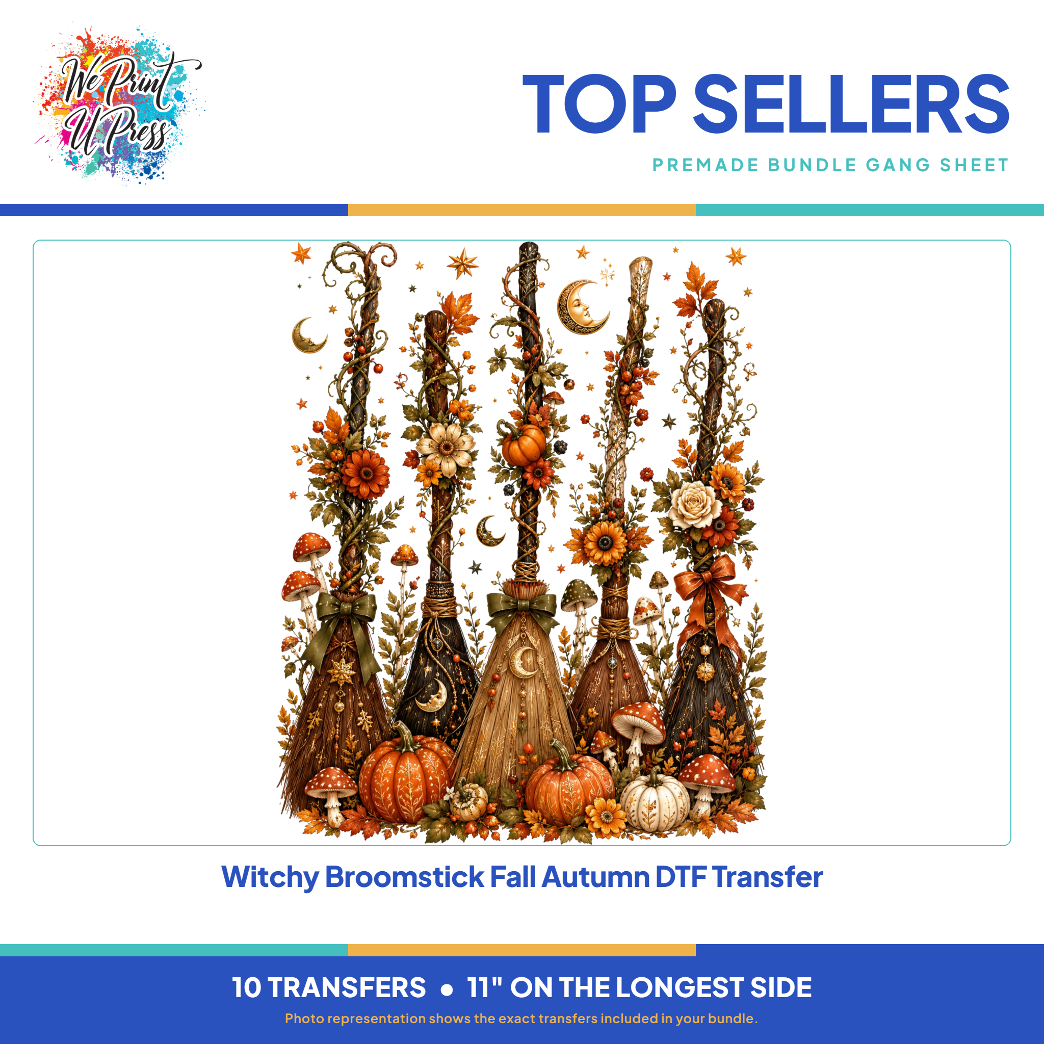 Witchy Broomstick Fall Autumn DTF Transfer, included in the Pumpkins to Presents bundle