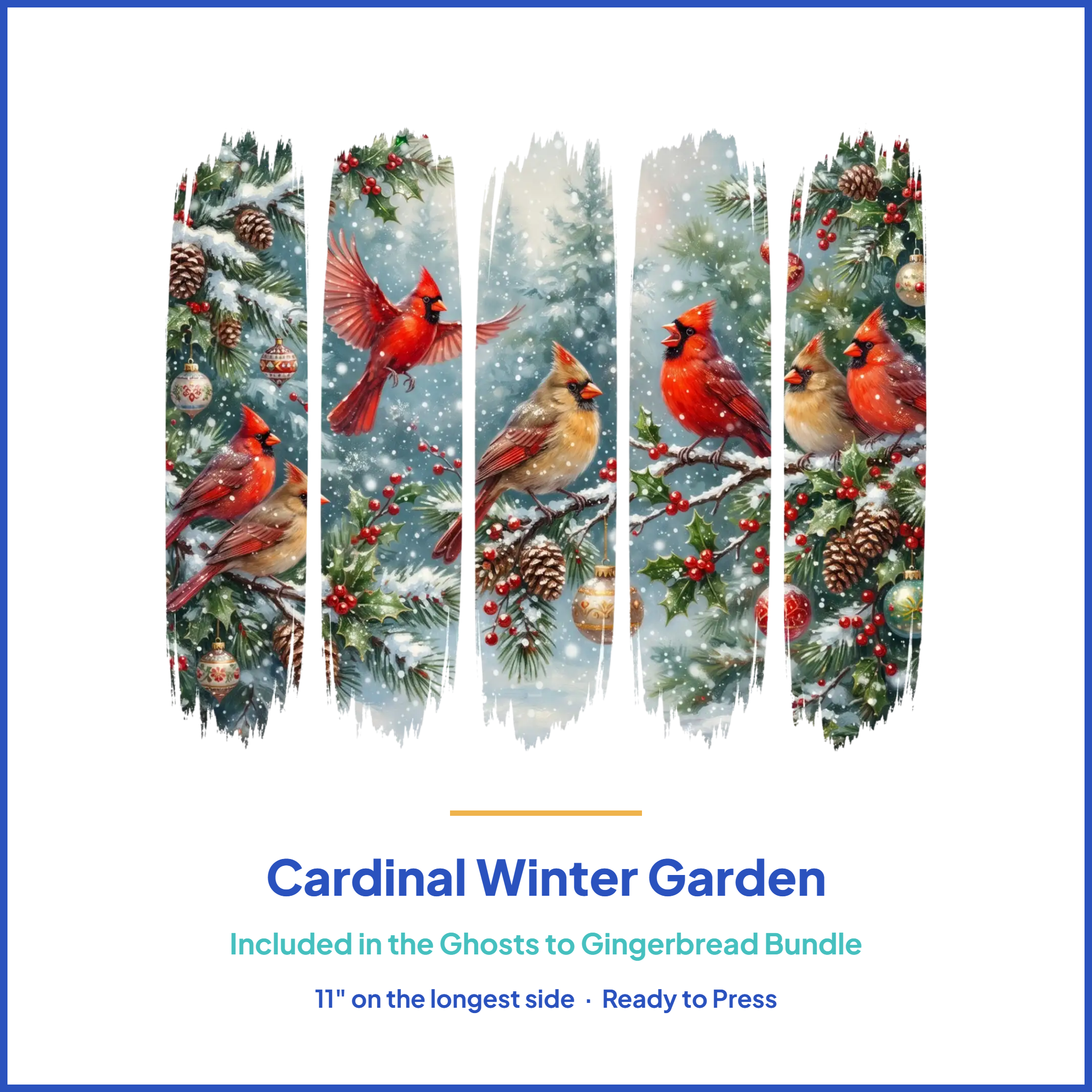 Cardinal Winter Garden DTF Transfer, included in the Ghosts to Gingerbread bundle