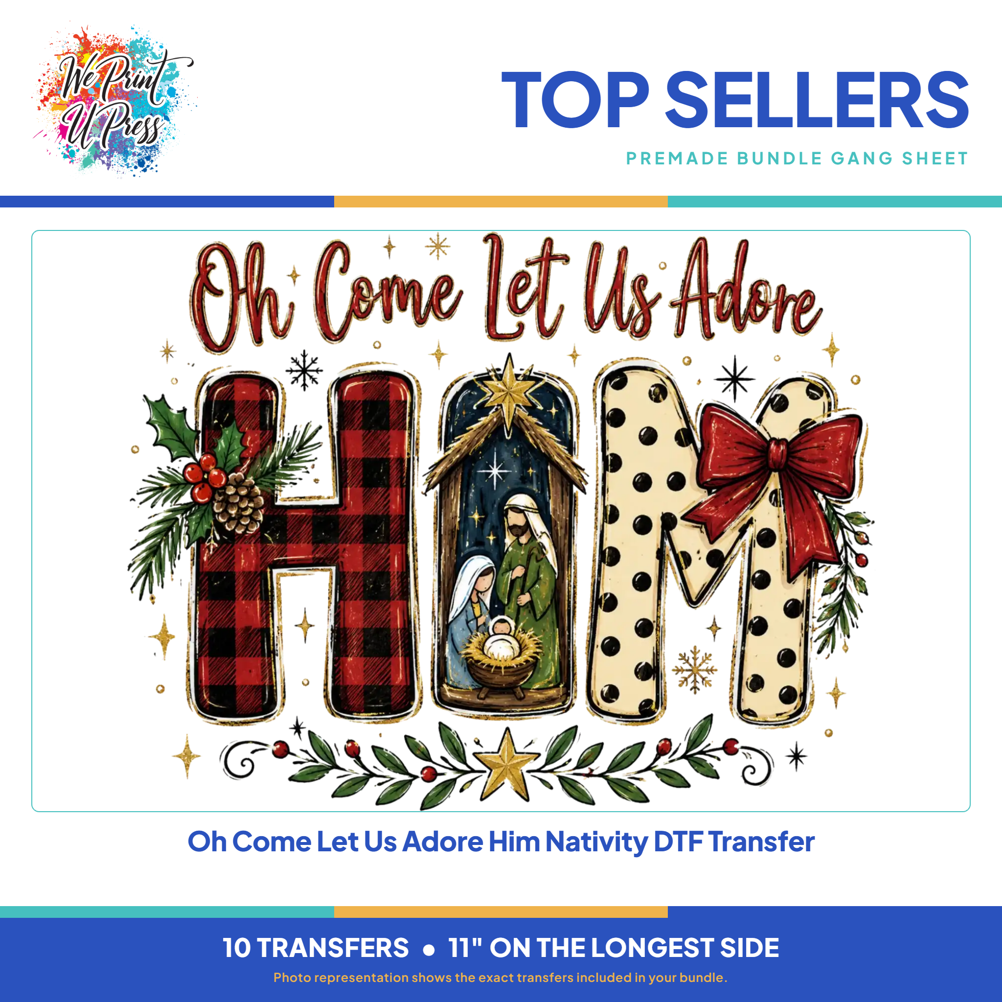 Oh Come Let Us Adore Him Nativity DTF Transfer, included in the Pumpkins to Presents bundle