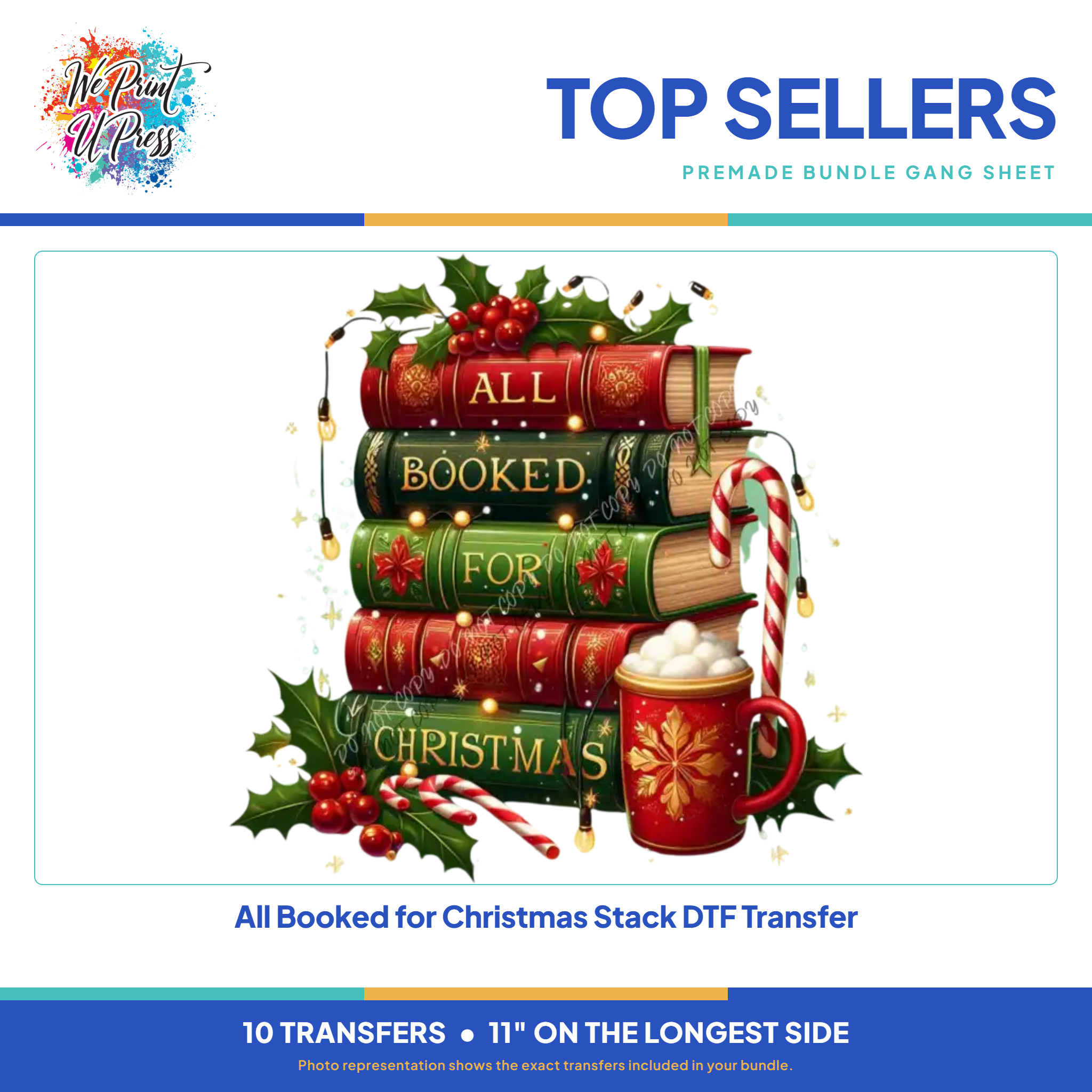 All Booked for Christmas Stack DTF Transfer, included in the Pumpkins to Presents bundle