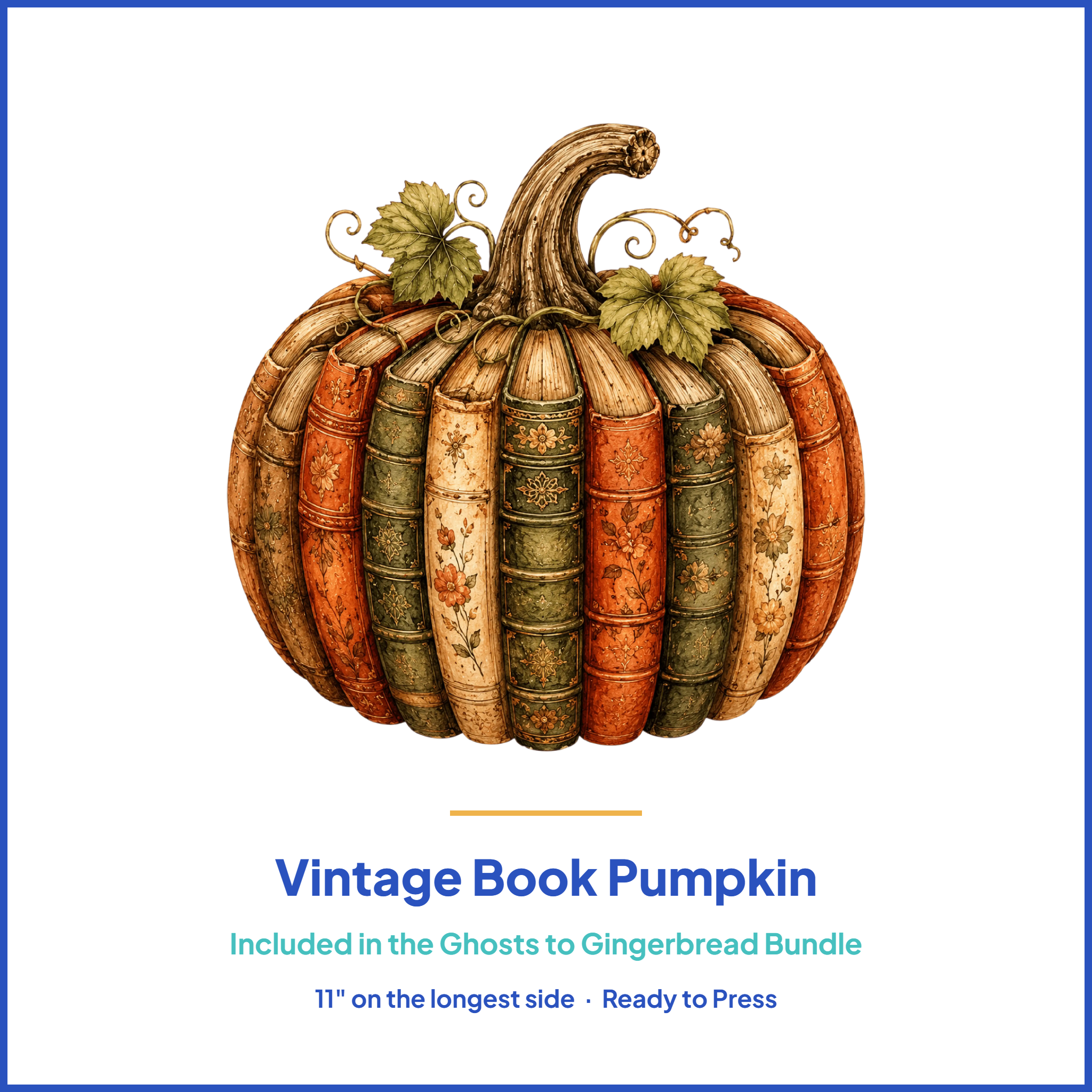 Vintage Book Pumpkin DTF Transfer, included in the Ghosts to Gingerbread bundle