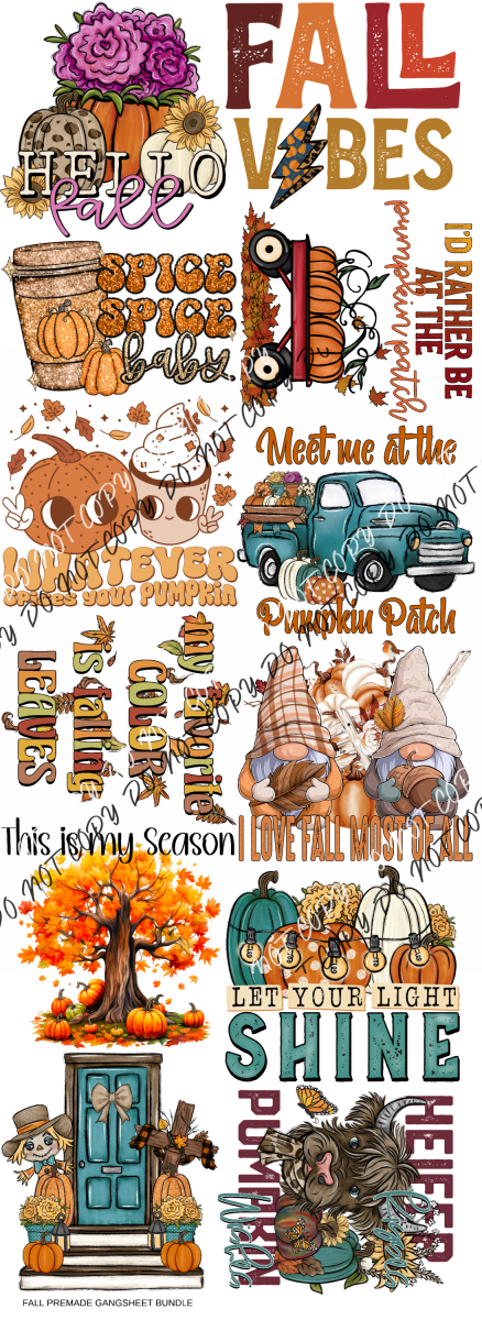 Fall Premade Bundle 60’ Gang Sheet Dtf Transfers