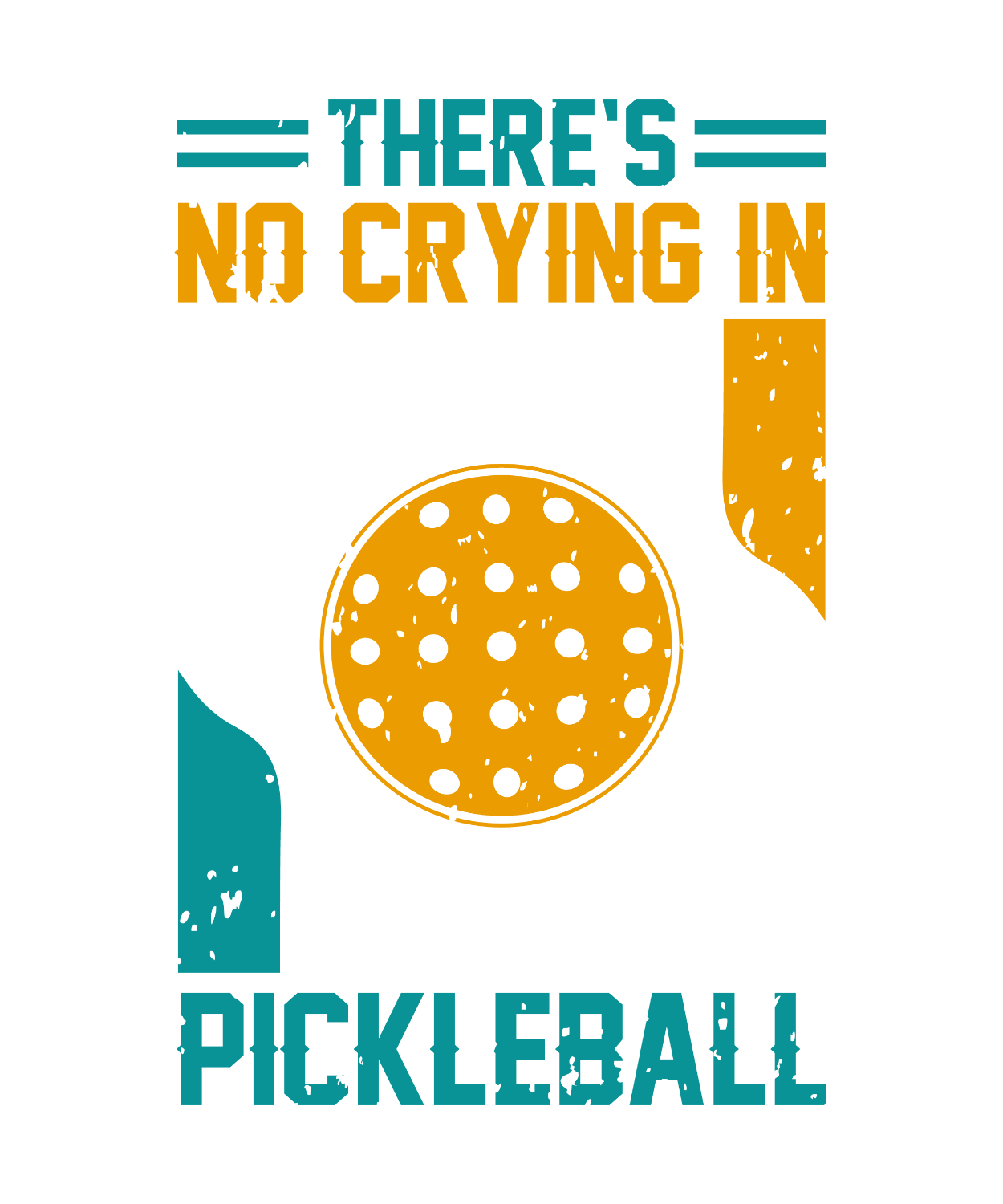 Yellow pickleball with white polka dots and teal paddles, ready to press dtf transfer with humorous sports quote