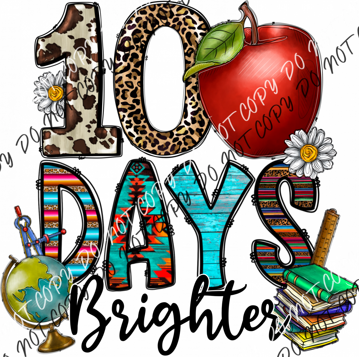 100 Days Brighter Apple Globe Books Dtf Transfer