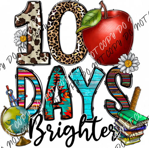 100 Days Brighter Apple Globe Books Dtf Transfer