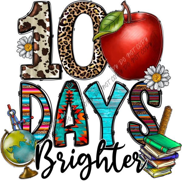 100 Days Brighter Apple Globe Books DTF Transfer RTP DTF Transfers