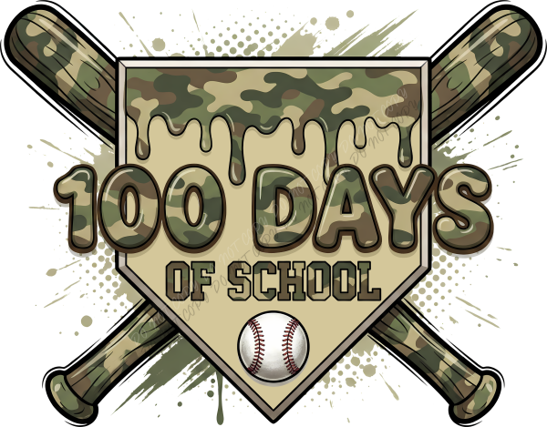 100 Days of School Baseball Camo DTF Transfer RTP DTF Transfers