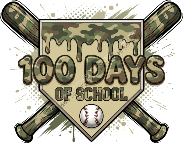 100 Days of School Baseball Camo DTF Transfer RTP DTF Transfers