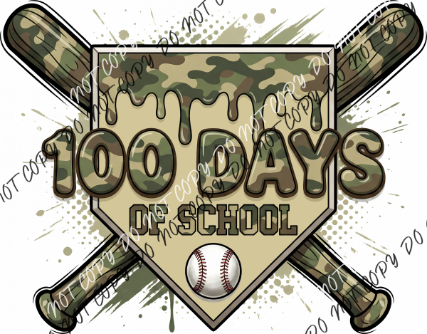 100 Days of School Baseball Camo DTF Transfer RTP DTF Transfers