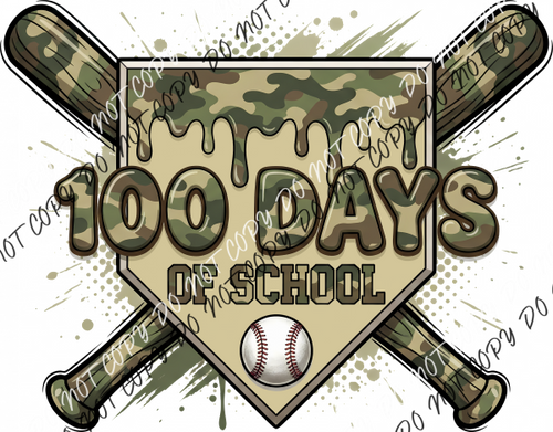 100 Days of School Baseball Camo DTF Transfer RTP DTF Transfers