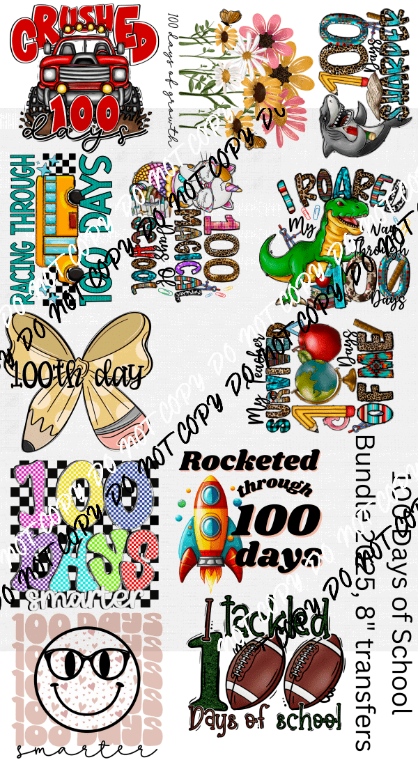 100 Days of School DTF Transfer Bundle (Choose Transfer Size) - We Print U Press DTF Transfers