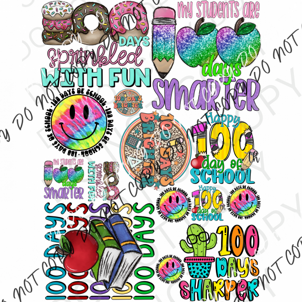 100 Days of School Premade Bundle 30" Gang Sheet - We Print U Press DTF Transfers