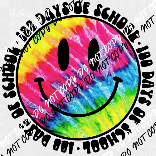 100 Days of School Tie Dye Smiley DTF Transfer - We Print U Press DTF Transfers