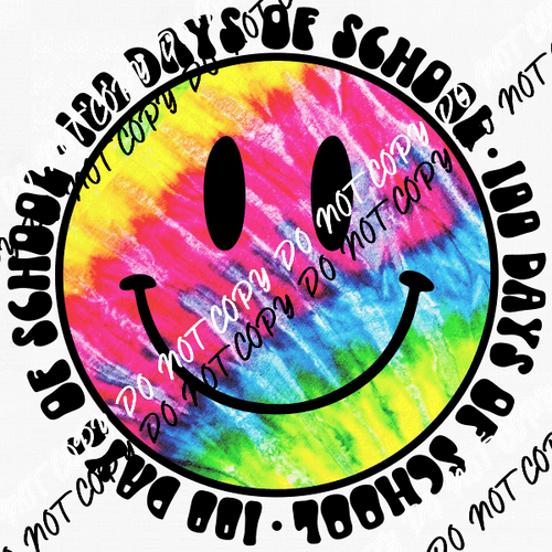 100 Days of School Tie Dye Smiley DTF Transfer - We Print U Press DTF Transfers