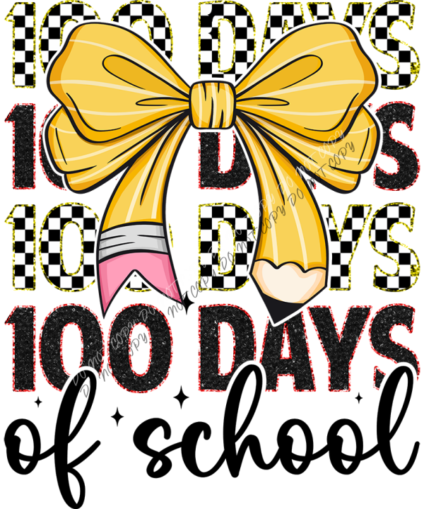 100 Days Smarter Pencil Bow Glitter Accents DTF Transfer RTP DTF Transfers