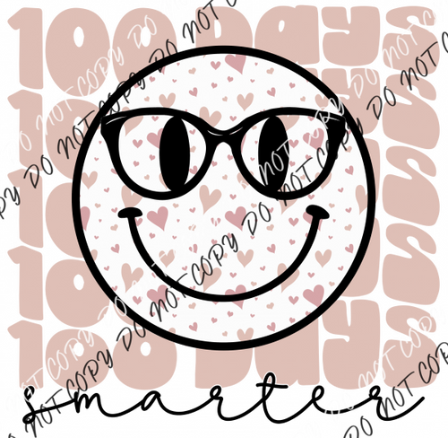 100 Days Smiley With Pink Hearts Dtf Transfer Rtp Transfers