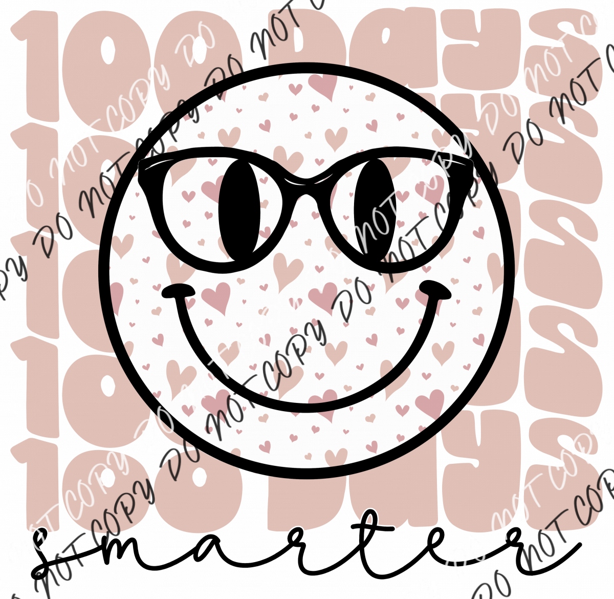 100 Days Smiley With Pink Hearts Dtf Transfer Rtp Transfers