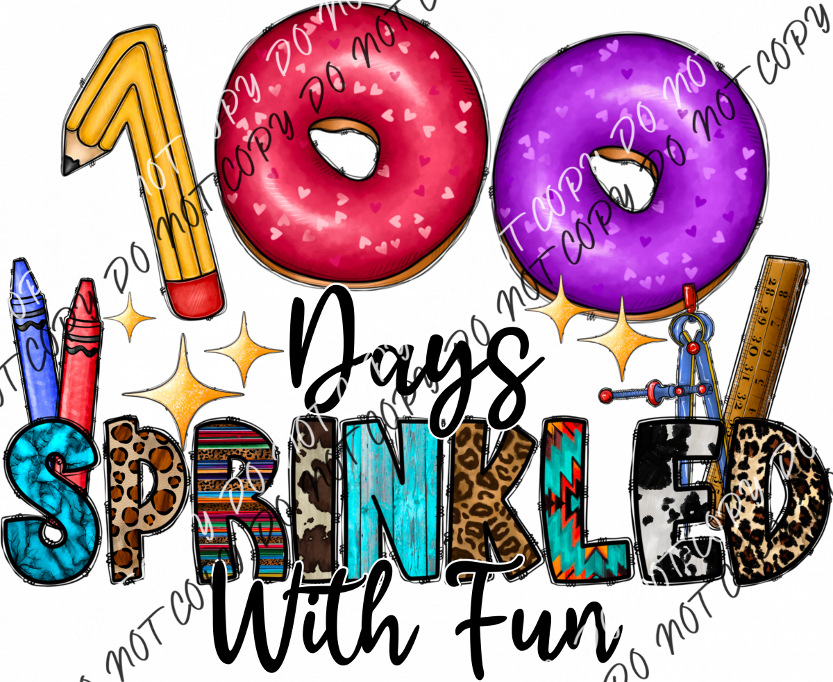 100 Days Sprinkled With Fun Colorful Donuts Dtf Transfer