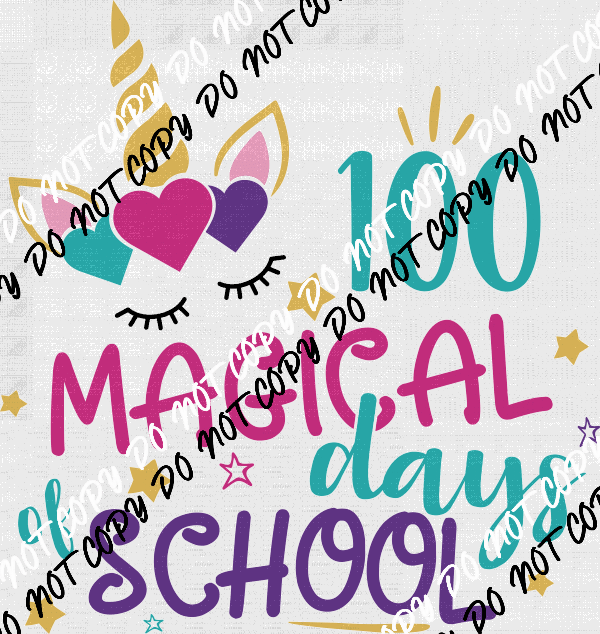 100 Magical Days of School Unicorn Horn DTF Transfer - We Print U Press DTF Transfers