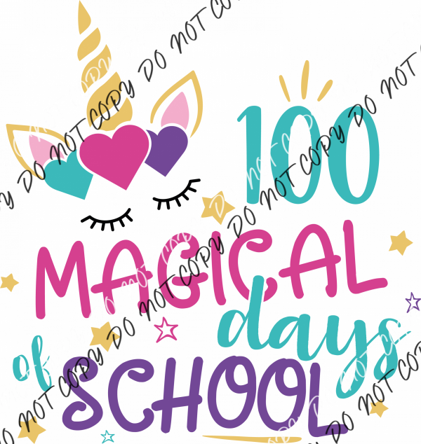 100 Magical Days Of School Unicorn Horn Dtf Transfer