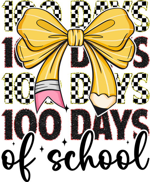 100 Days Smarter Pencil Bow Glitter Accents DTF Transfer