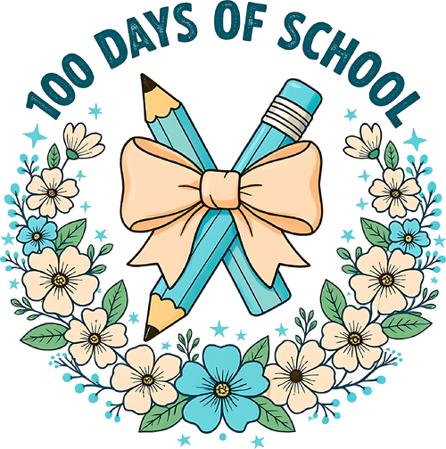 100 Days of School Floral Pencil and Bow DTF Transfer