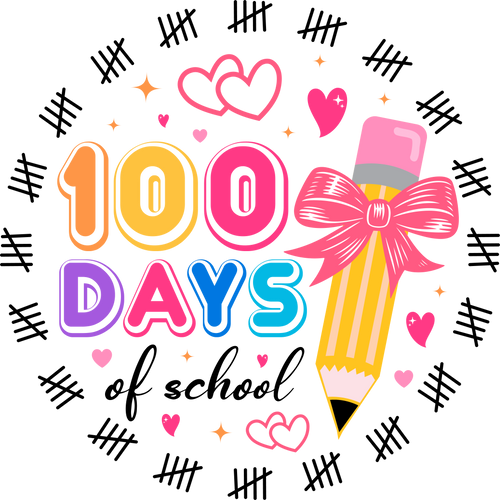 100 Days of School Pencil Hearts and Check Marks DTF Transfer