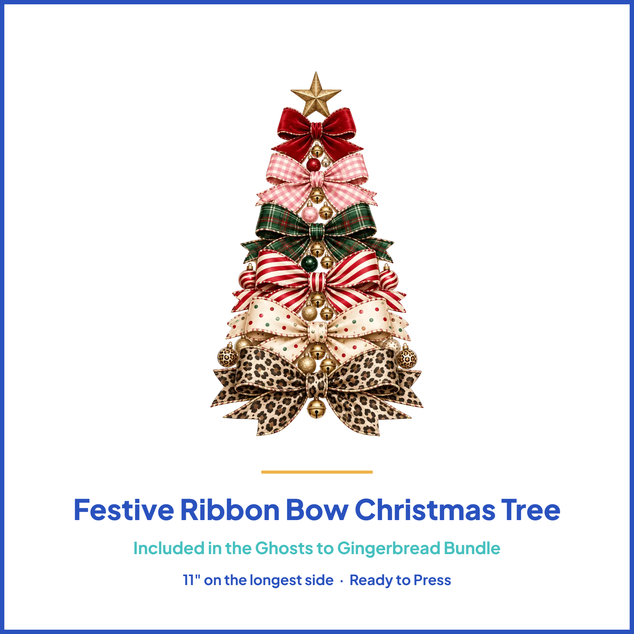Festive Ribbon Bow Christmas Tree DTF Transfer, included in the Ghosts to Gingerbread bundle