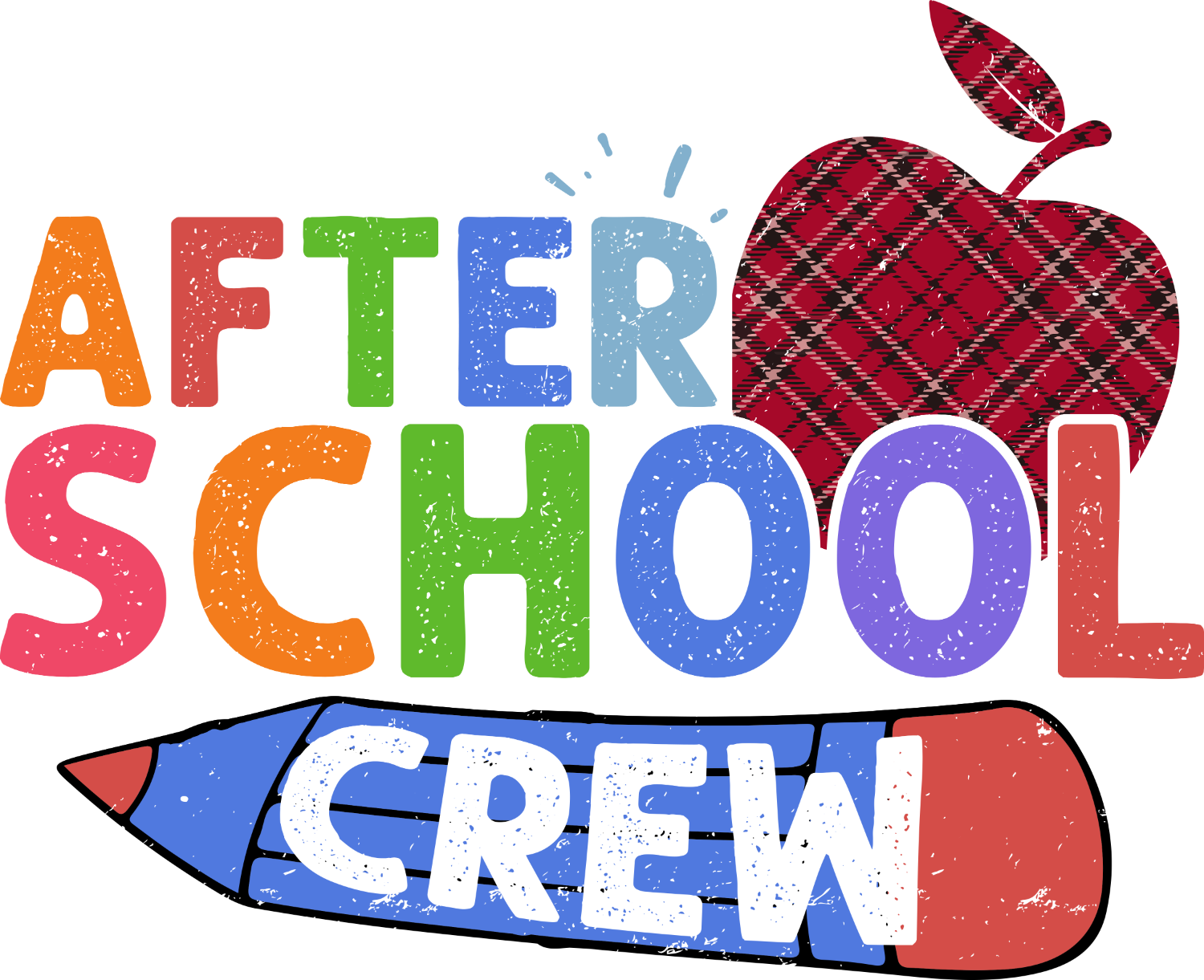Colorful After School Cream design with plaid red apple and blue pencil, ready to press dtf transfer