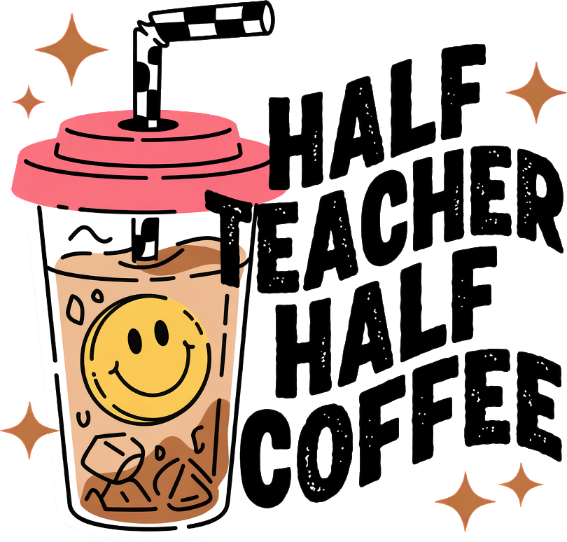 Iced coffee cup with smiley face and telescope, ready to press dtf transfer for teachers