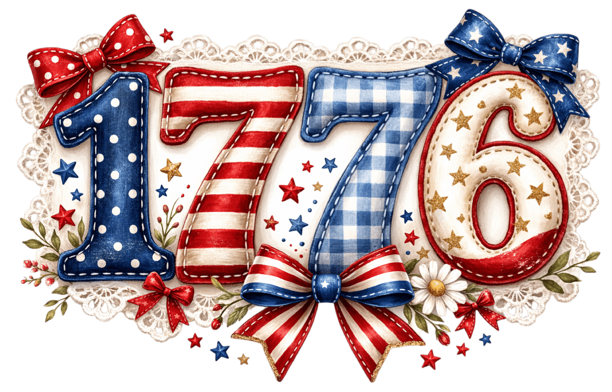 1776 Patriotic Lace Bow DTF Transfer