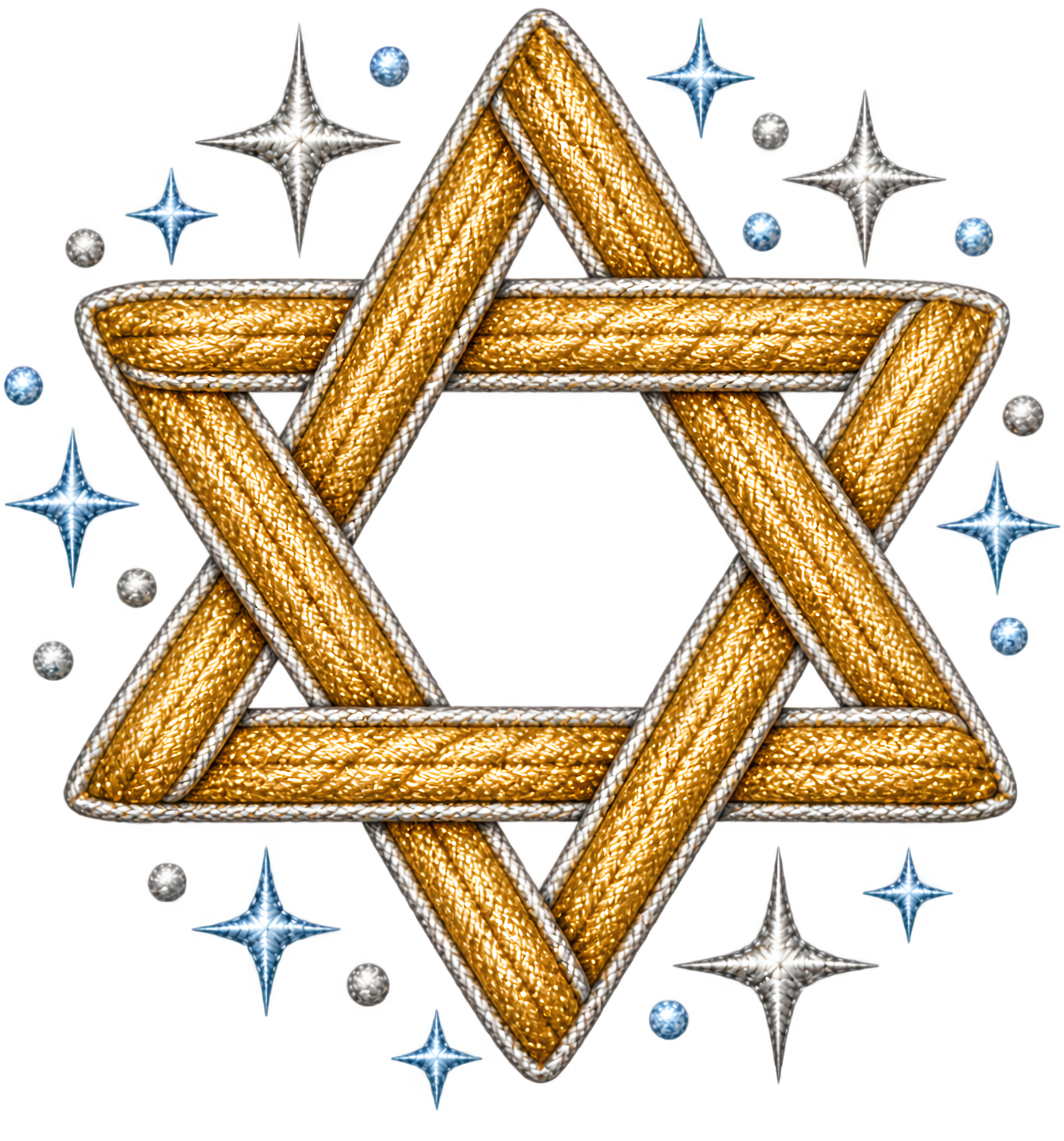 Gold textured Star of David with blue and silver sparkle accents, ready to press dtf transfer design