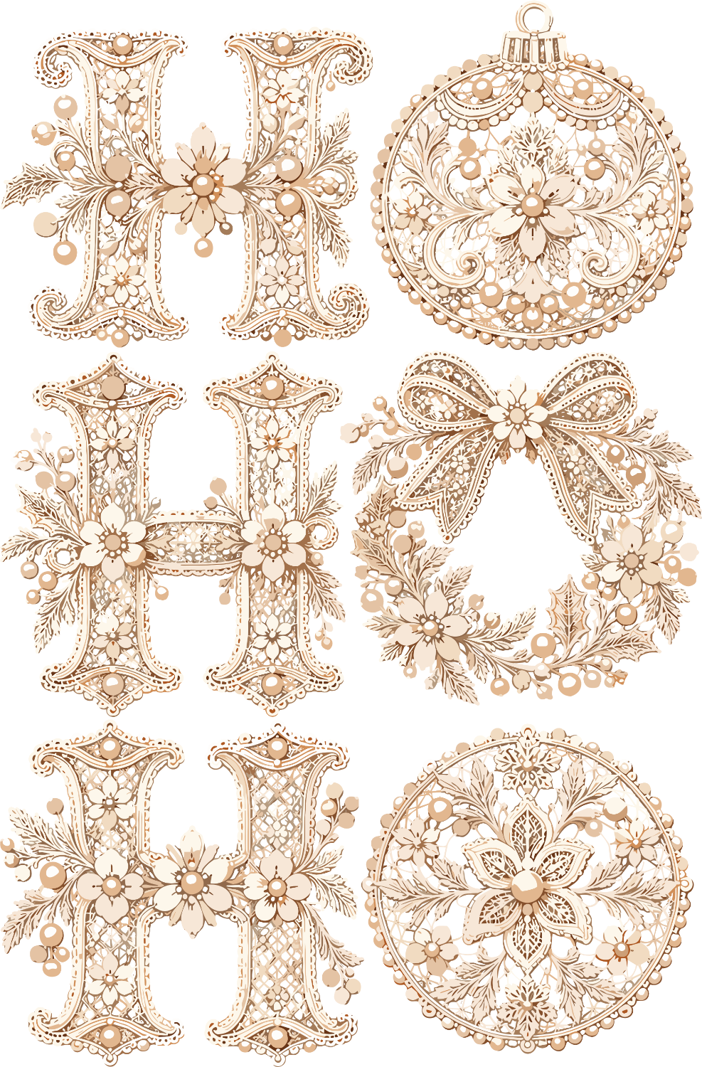 Ornate monogram letter H with pearl beads and floral accents, ready to press dtf transfer in cream and gold tones