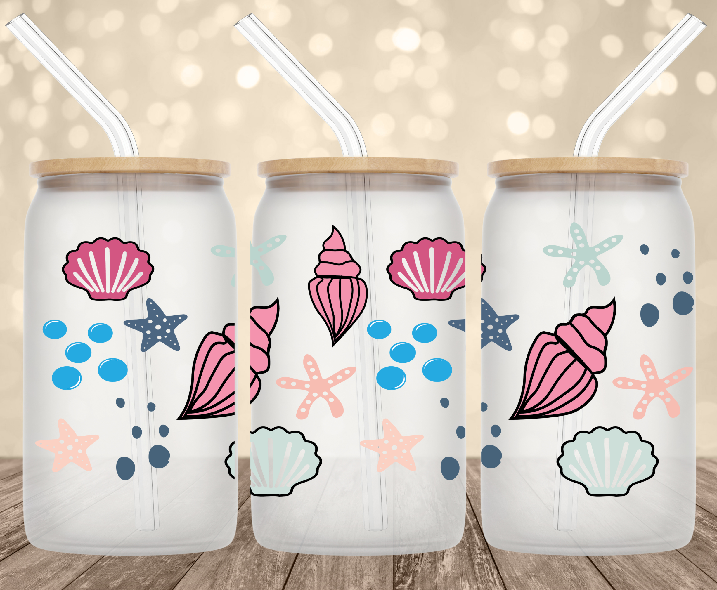 Sea Shells UV Transfer for 16 oz Glass Can Tumblers