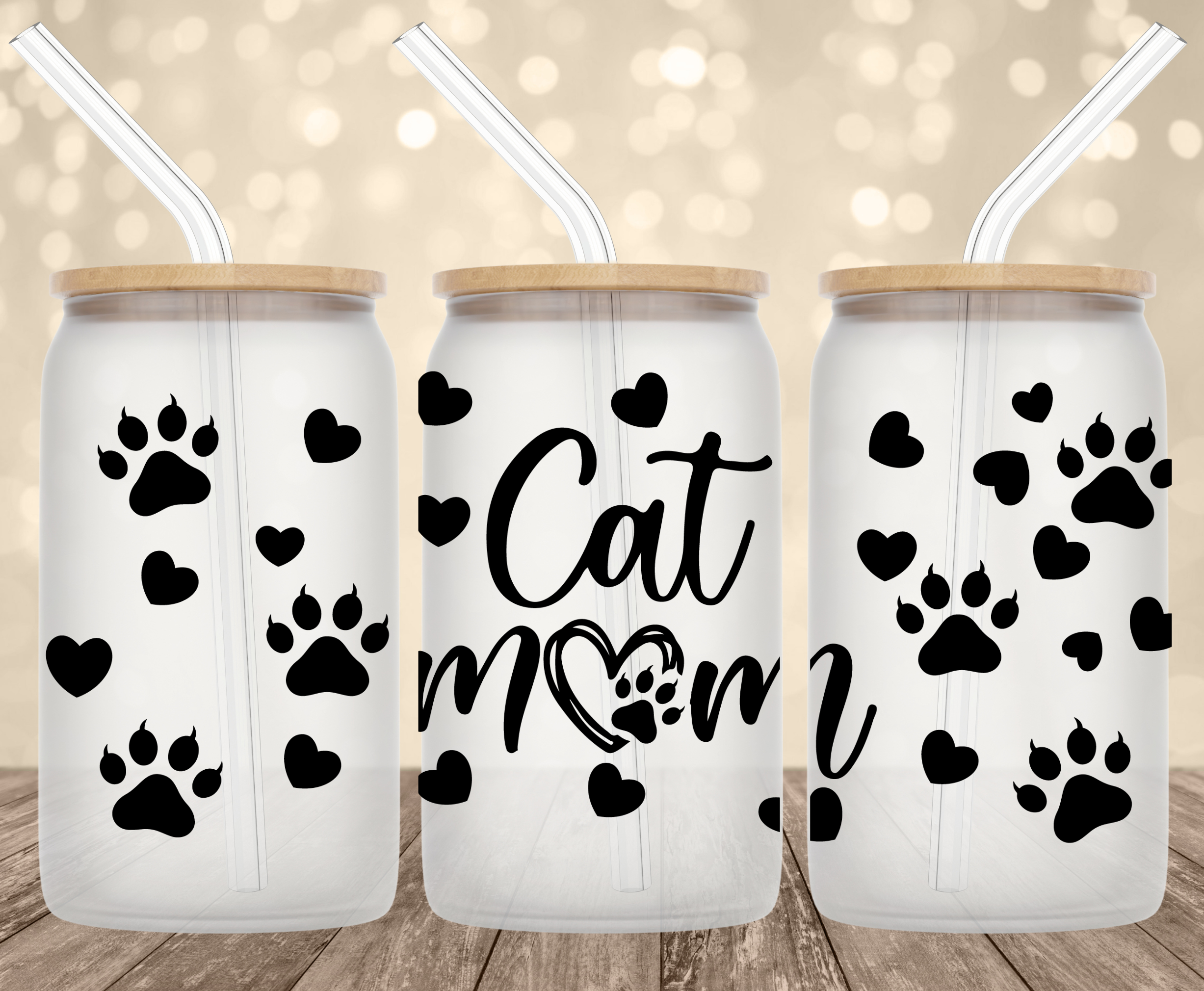 Cat Mom UV Transfer for 16 oz Glass Can Tumblers