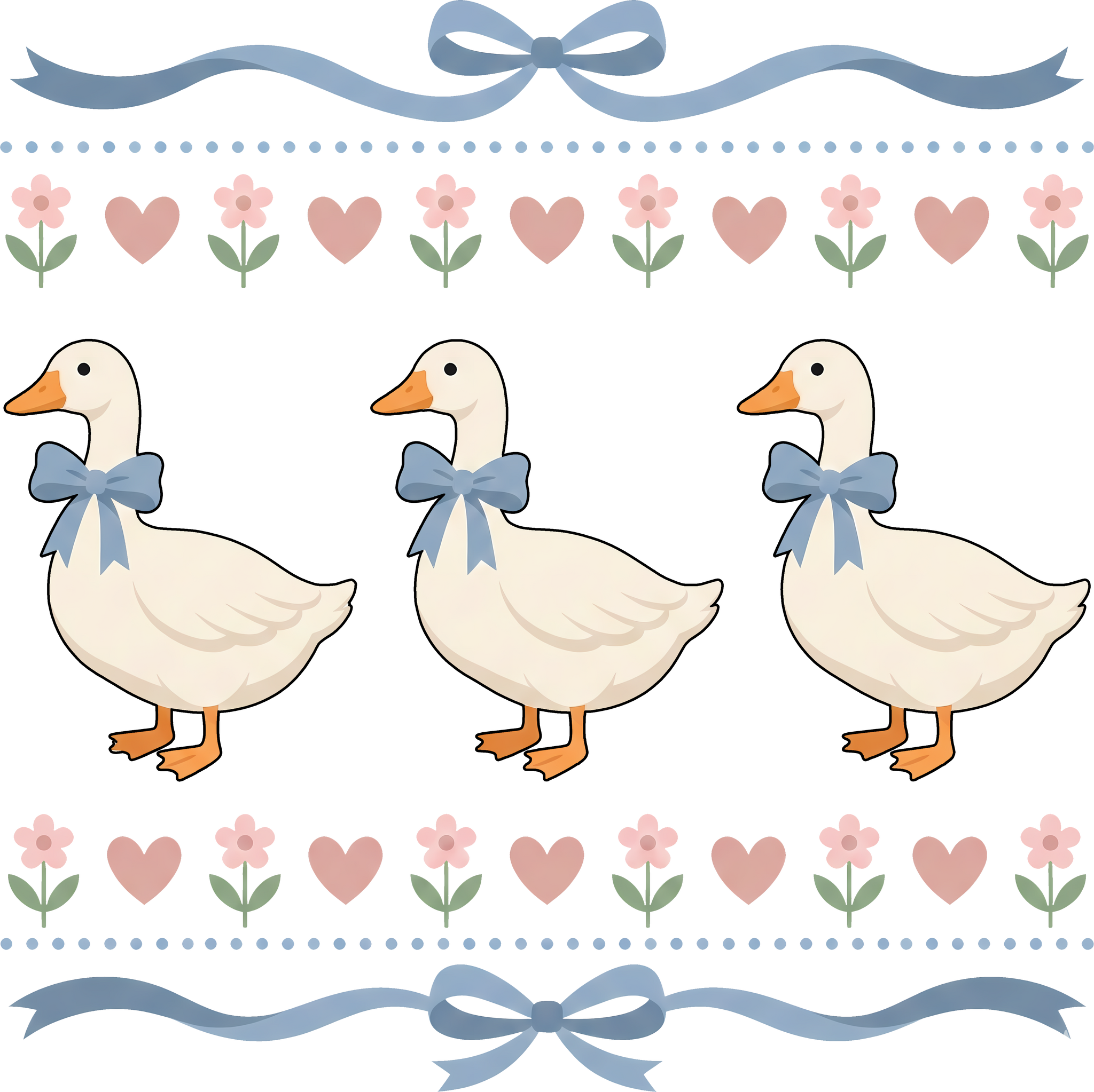 Blue Bow Goose Pattern DTF Transfer