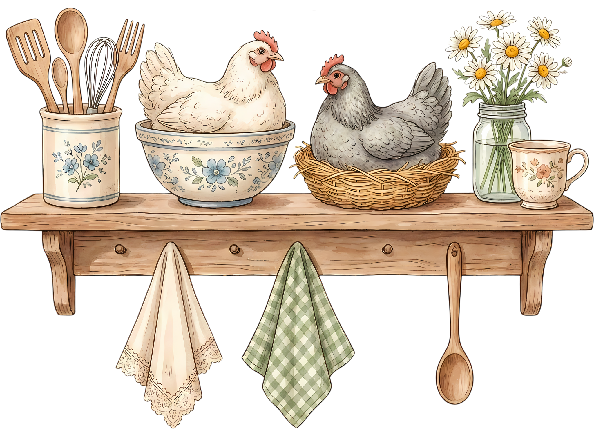Vintage Farmhouse Chicken Shelf DTF Transfer