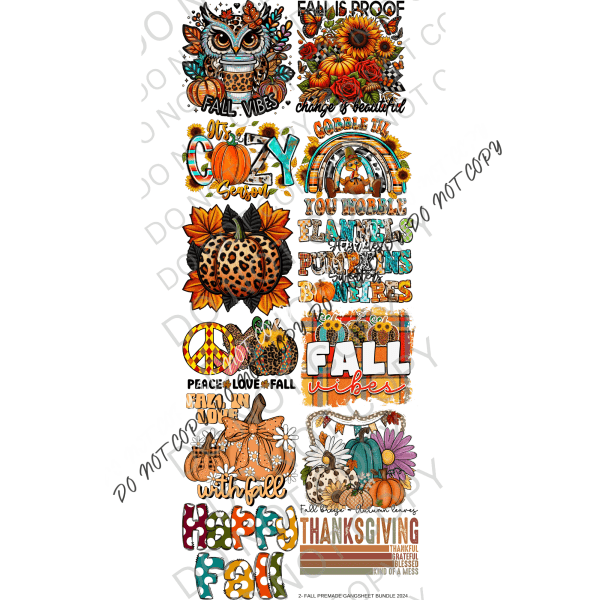 2 - Fall Premade Bundle Gang Sheet - We Print U Press DTF Transfers