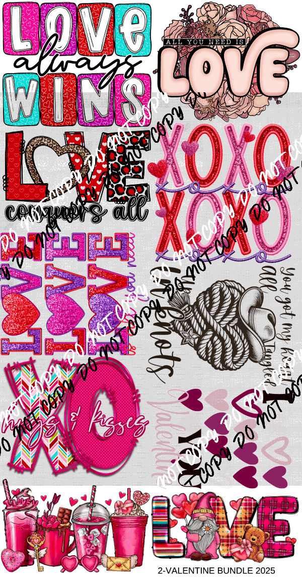 2 - Valentine Bundle 2025 Gang Sheet - We Print U Press DTF Transfers