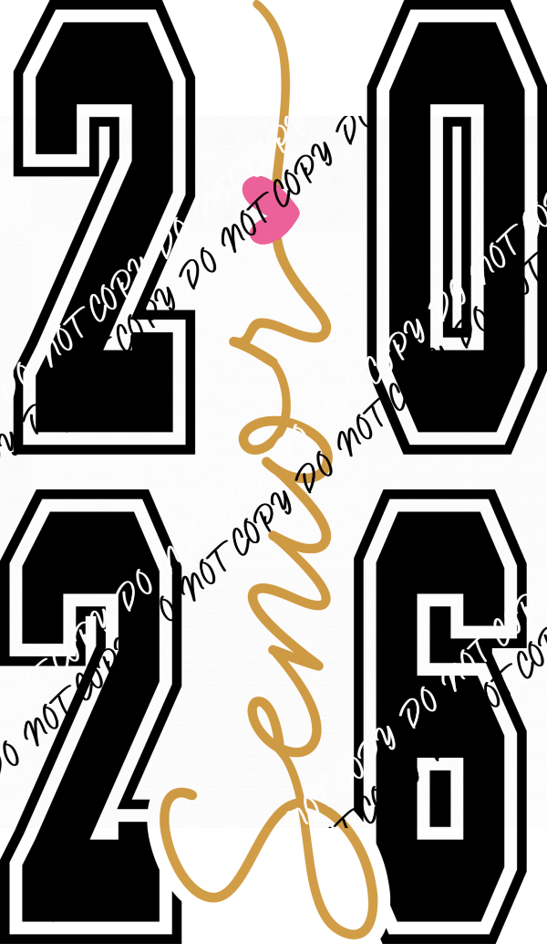 2026 Senior Gold Script Heart DTF Transfer - We Print U Press DTF Transfers