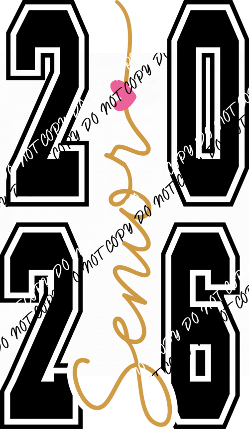 2026 Senior Gold Script Heart DTF Transfer - We Print U Press DTF Transfers